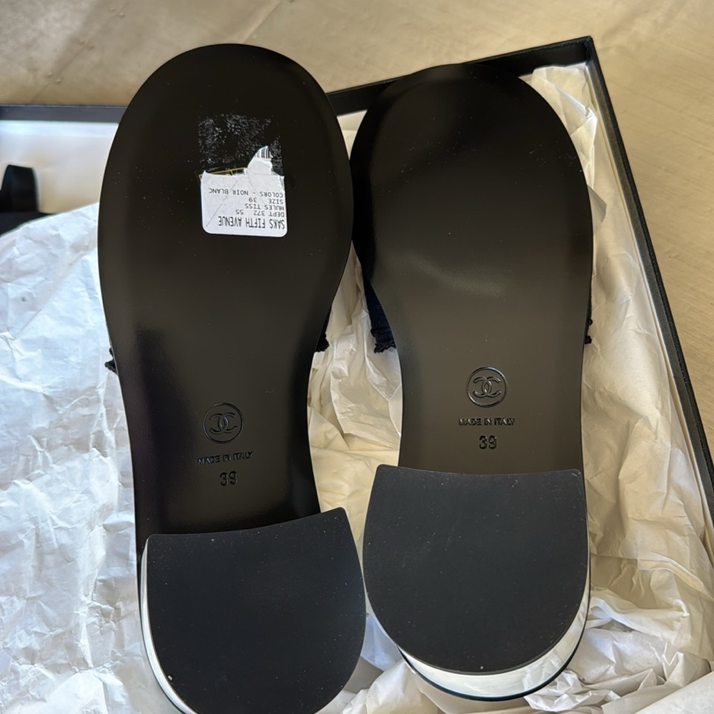 Chanel 24c black white logo slide sandal mules with box sz 39 - Picture 7 of 9